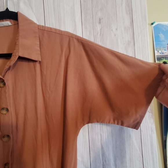 MING CASUAL JUMPSUIT. SZ MED. CLAY BROWN WIDE LEGS. VNECK - Picture 4 of 9